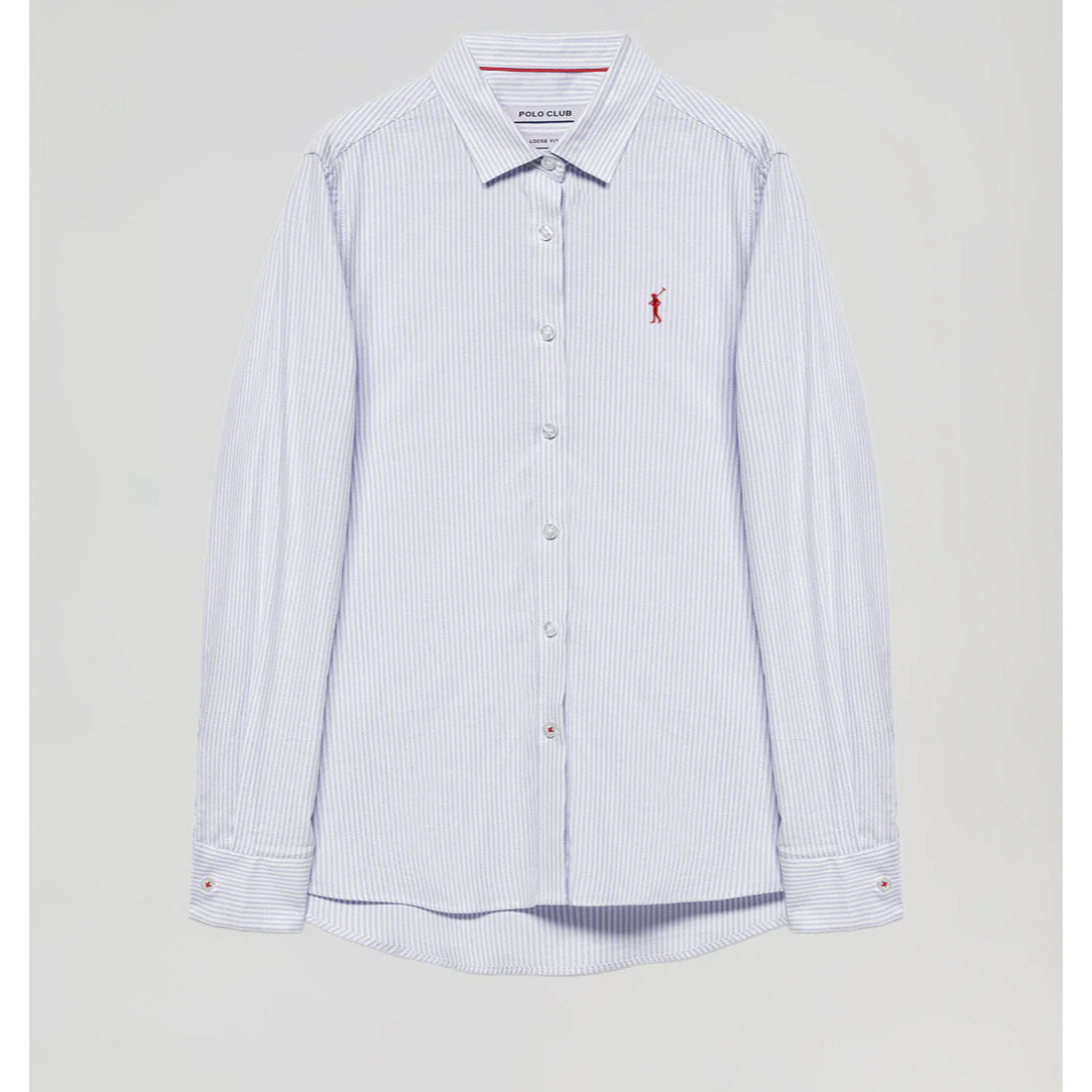 Camicia Oxford a righe blu marino con logo Rigby Go