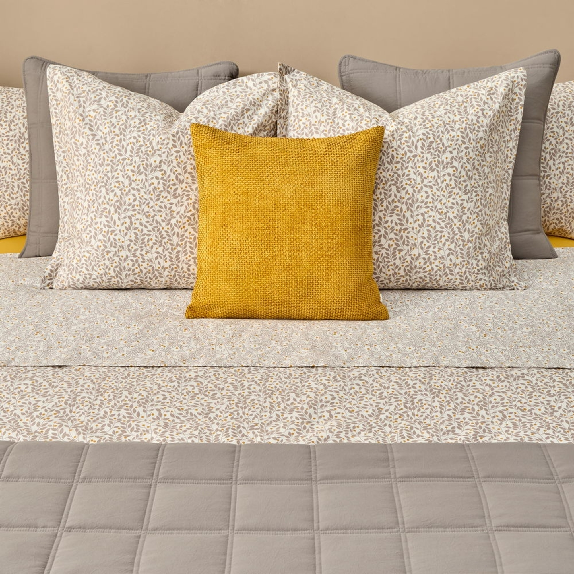 Sábana algodón sostenible hojas Foja color amarillo 100% Algodón percal