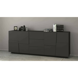 Credenza Ddamsgaar, Buffet da soggiorno, Madia da salotto con 4 ante e 3 cassetti, 220x44h86 cm, Antracite