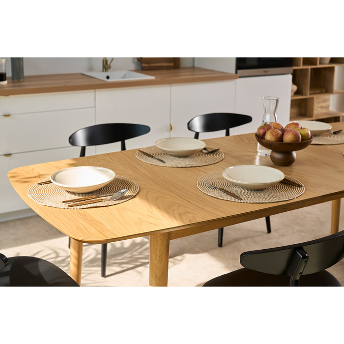 Table extensible rallonges intégrées rectangulaire en bois clair chêne L180-220 cm EGO