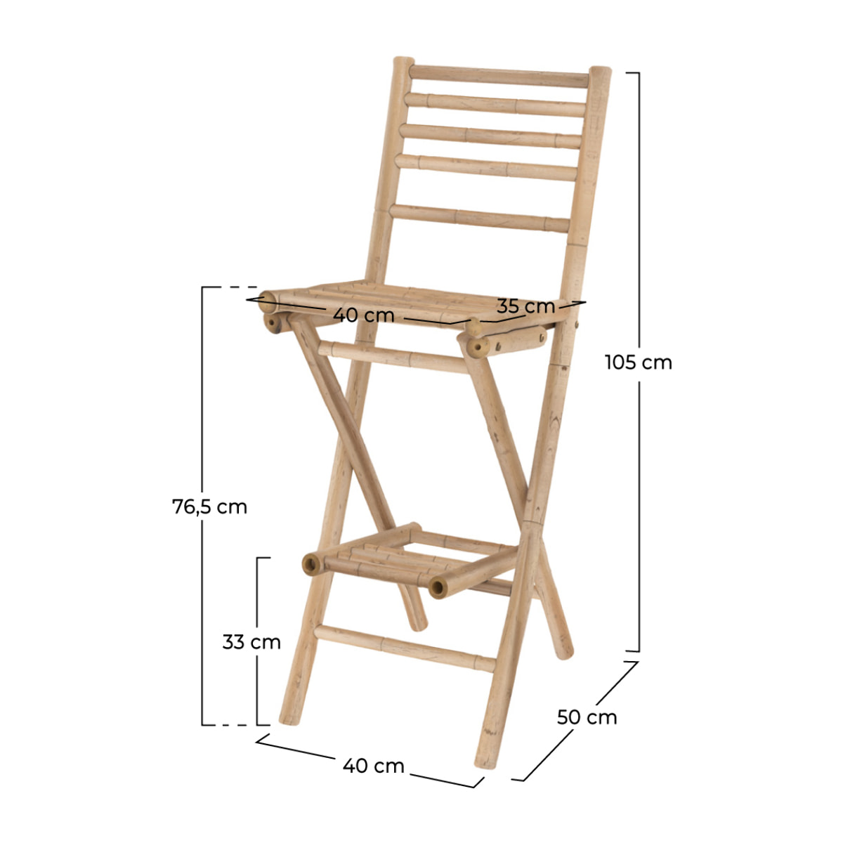 Ensemble bar et chaise de bar de jardin en bambou (lot de 2) - Vadella