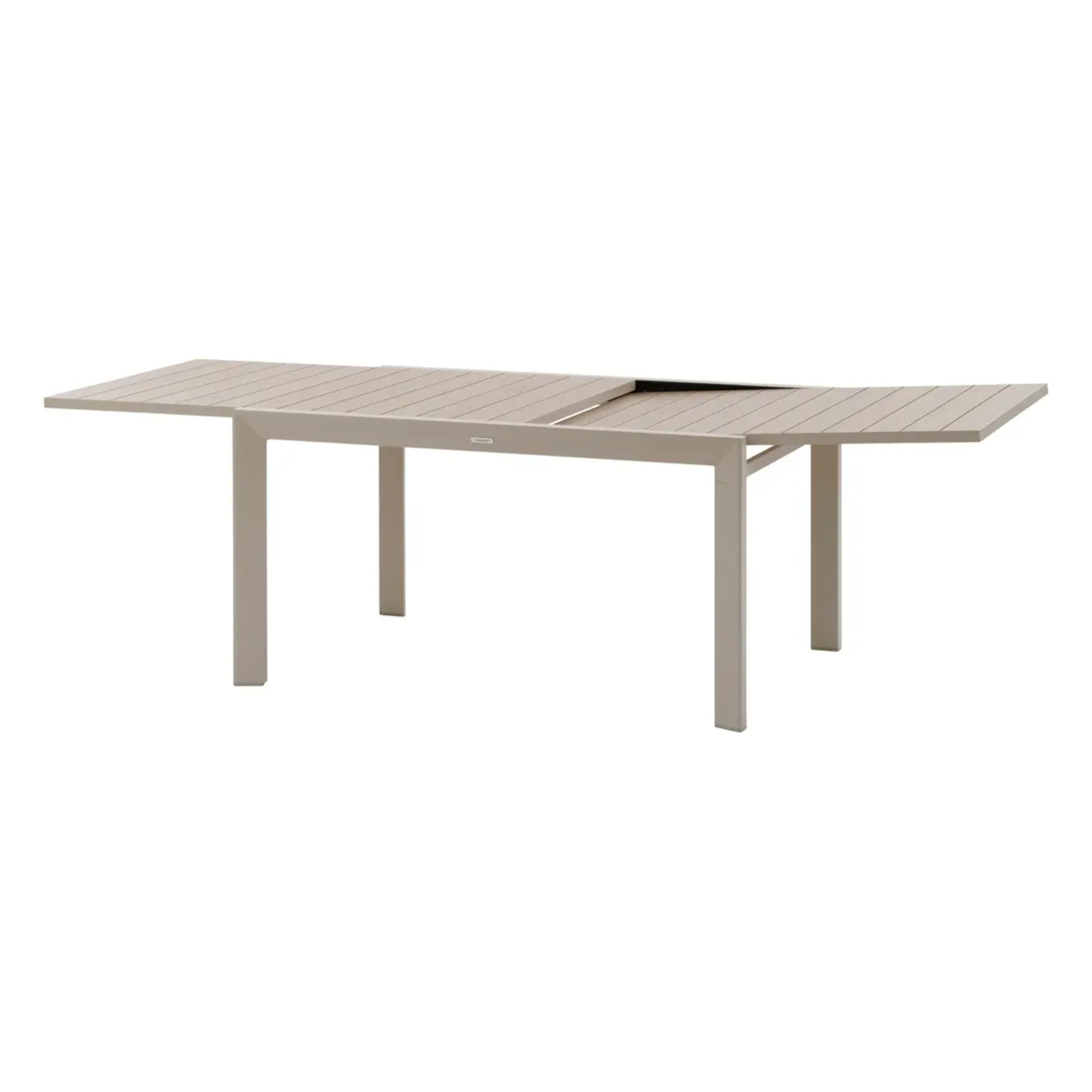 Table de jardin extensible coulissante "Évasion" effet bois lin & argile 10 places  lates en aluminium