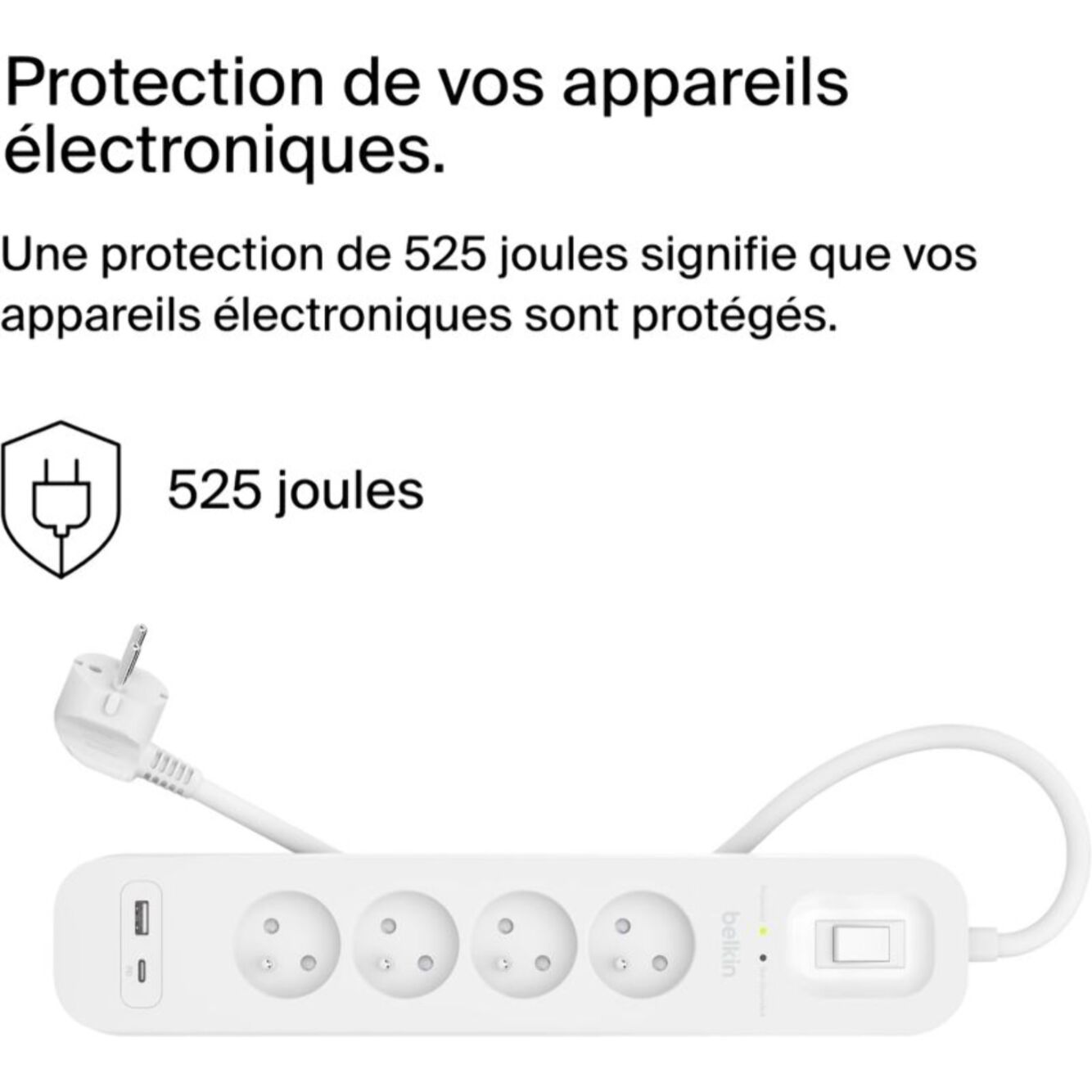 Multiprise BELKIN 4 prises + USB-C et USB-A