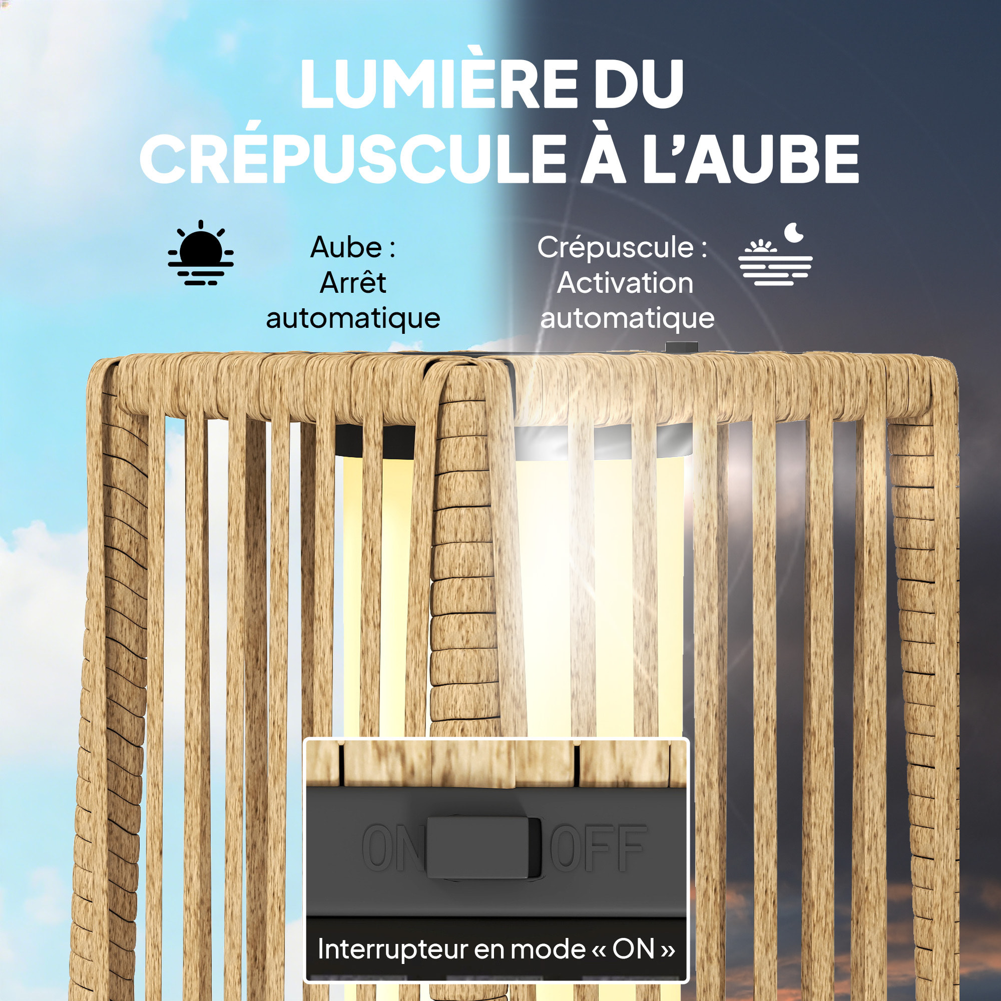 Lanterne solaire sans fil rechargeable résine tressée sable