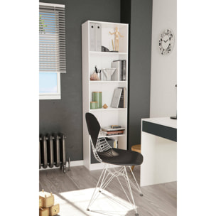 Libreria Pomona, Mobile portalibri alta a 5 ripiani, Scaffale da ufficio o cameretta, Scaffale moderno con scomparti, cm 52x25h80, Bianco