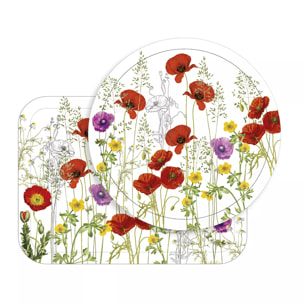 Plateau bois imprimé rouge violet Les coquelicots violet