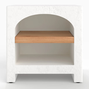 Table de chevet en plâtre blanc cassé et bois d'acacia - Fira