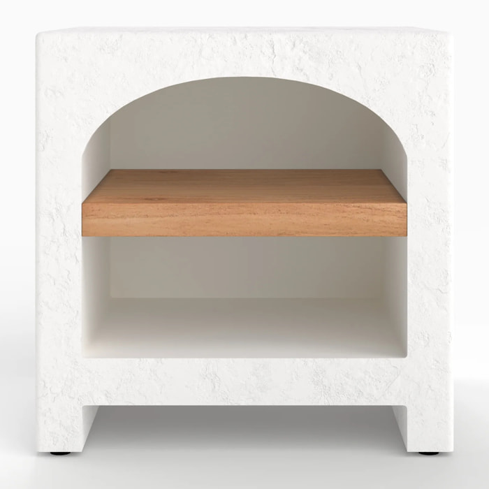 Table de chevet en plâtre blanc cassé et bois d'acacia - Fira