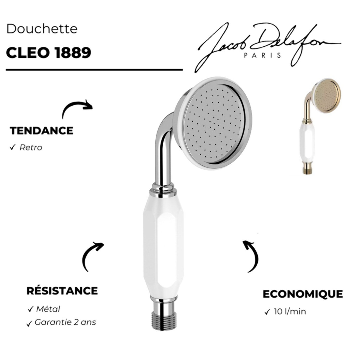 Pommeau de douche Cléo 1889 or + flexible