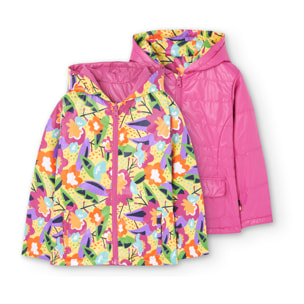 Parka reversible niÃ±a, capucha, estampado de flores