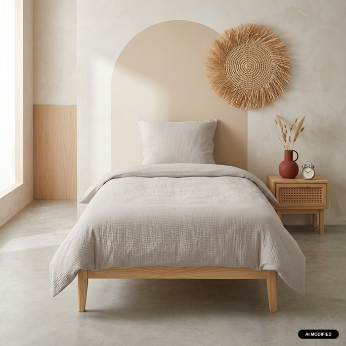 Parure de lit gaze de coton galet ALIX