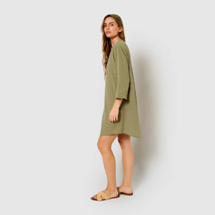 Vestido corto algodón liso verde cacería