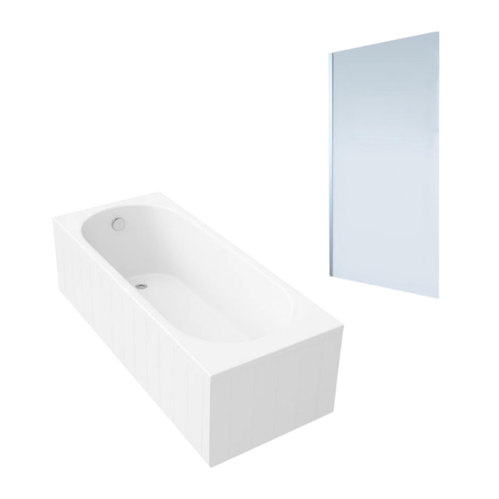 Baignoire droite VILLEROY & BOCH O.Novo 160x70cm Blanc  + Pare Bain gauche AURYS Mist 1 chromé