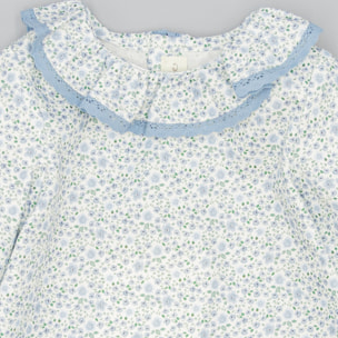 Camisa Azul De Viella Con Estampado Floral