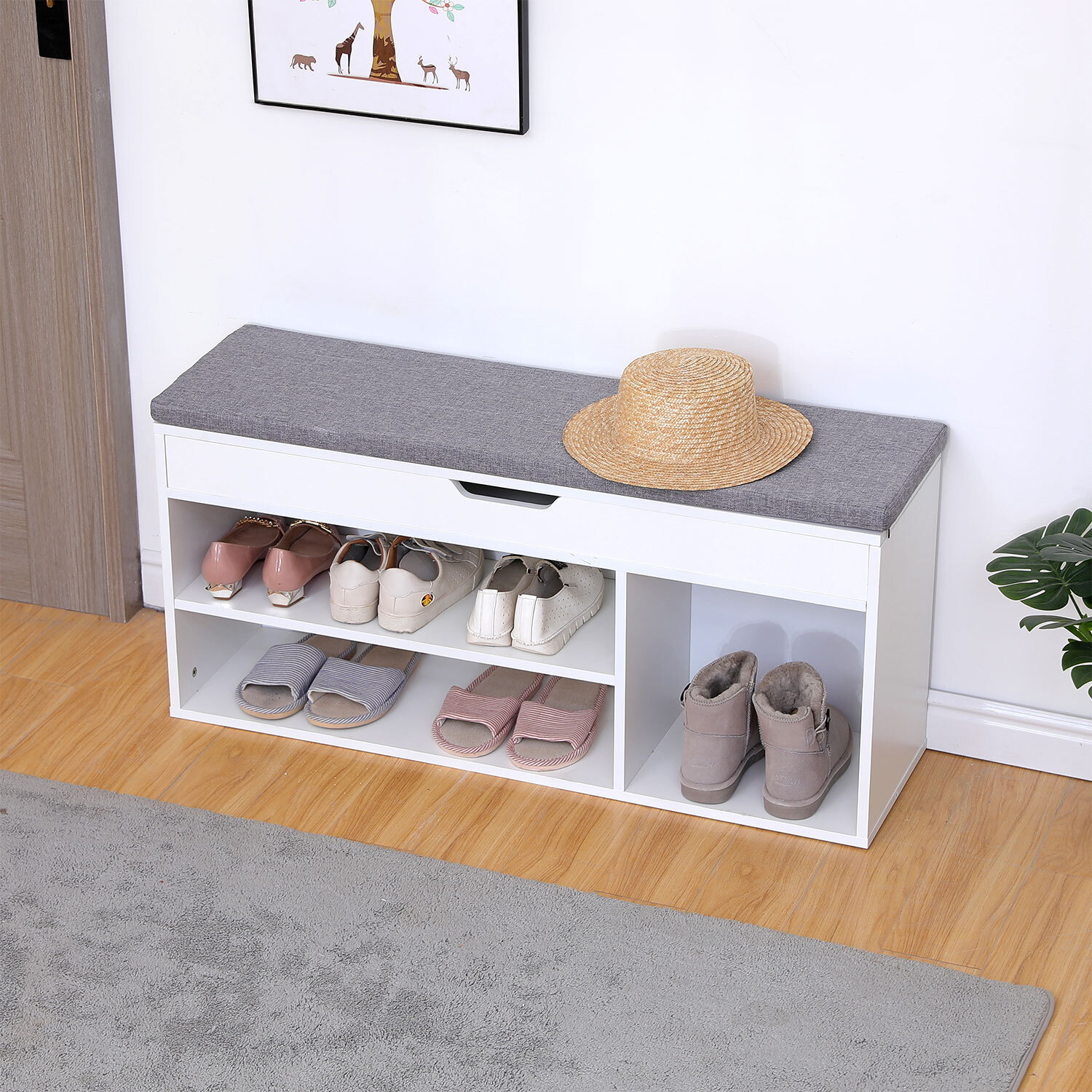 Meuble à chaussures trois casiers avec coffre blanc ALAN