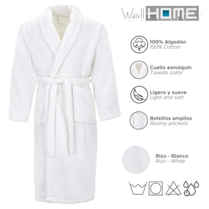 Albornoz 100% Algodón en color blanco rizo de 1 costura Talla L