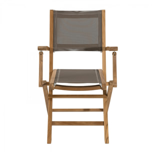 HARRIS - Ensemble de 2 fauteuils de jardin pliants en bois teck et textilène couleur taupe