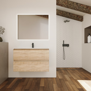 Conjunto de Baño Kaji | Mueble de Baño Suspendido | 100 cm Bardolino| Dos Cajones | Lavabo Encastrado | No incluye Espejo | Alday