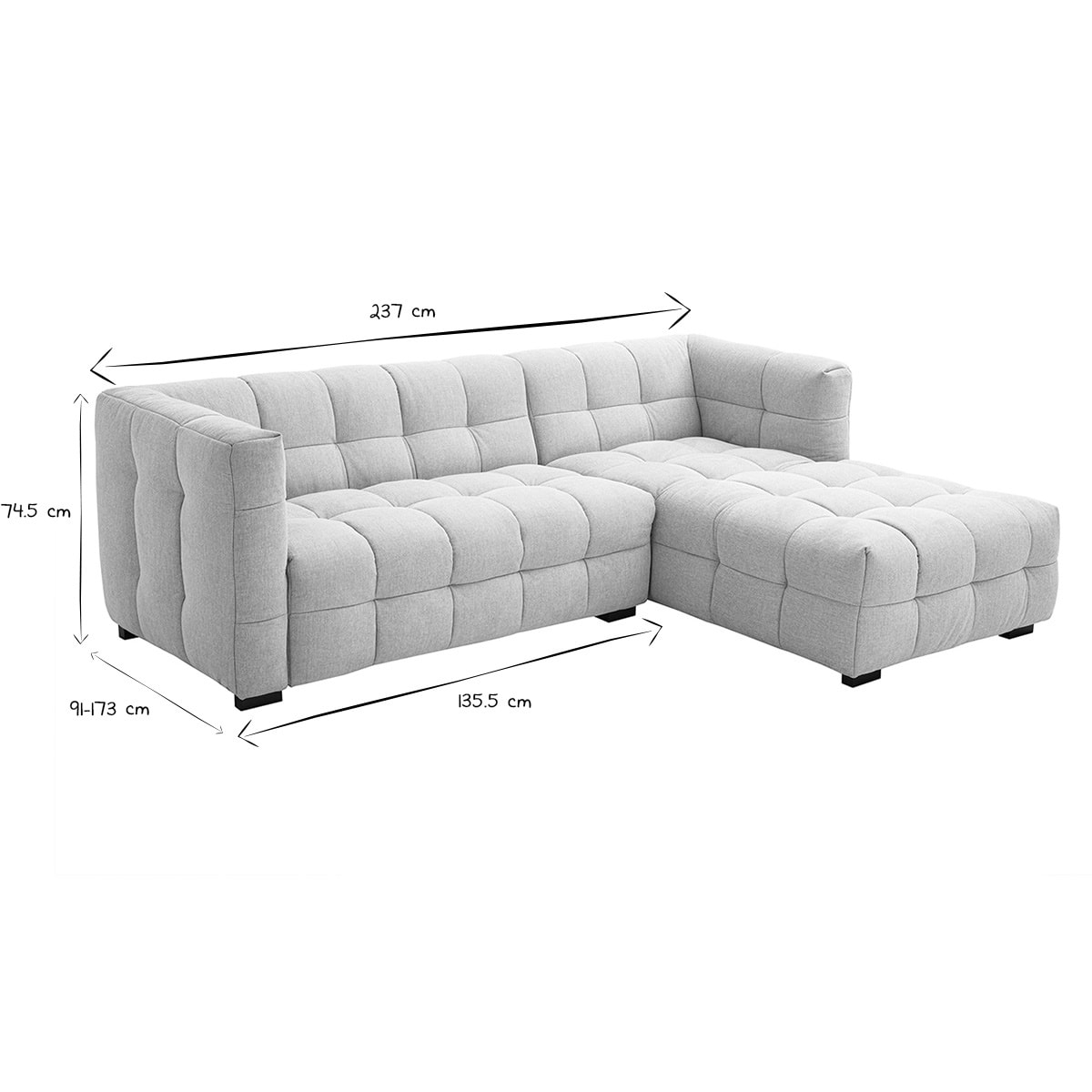 Canapé d'angle droit design 3 places en tissu effet velours texturé beige CORTO