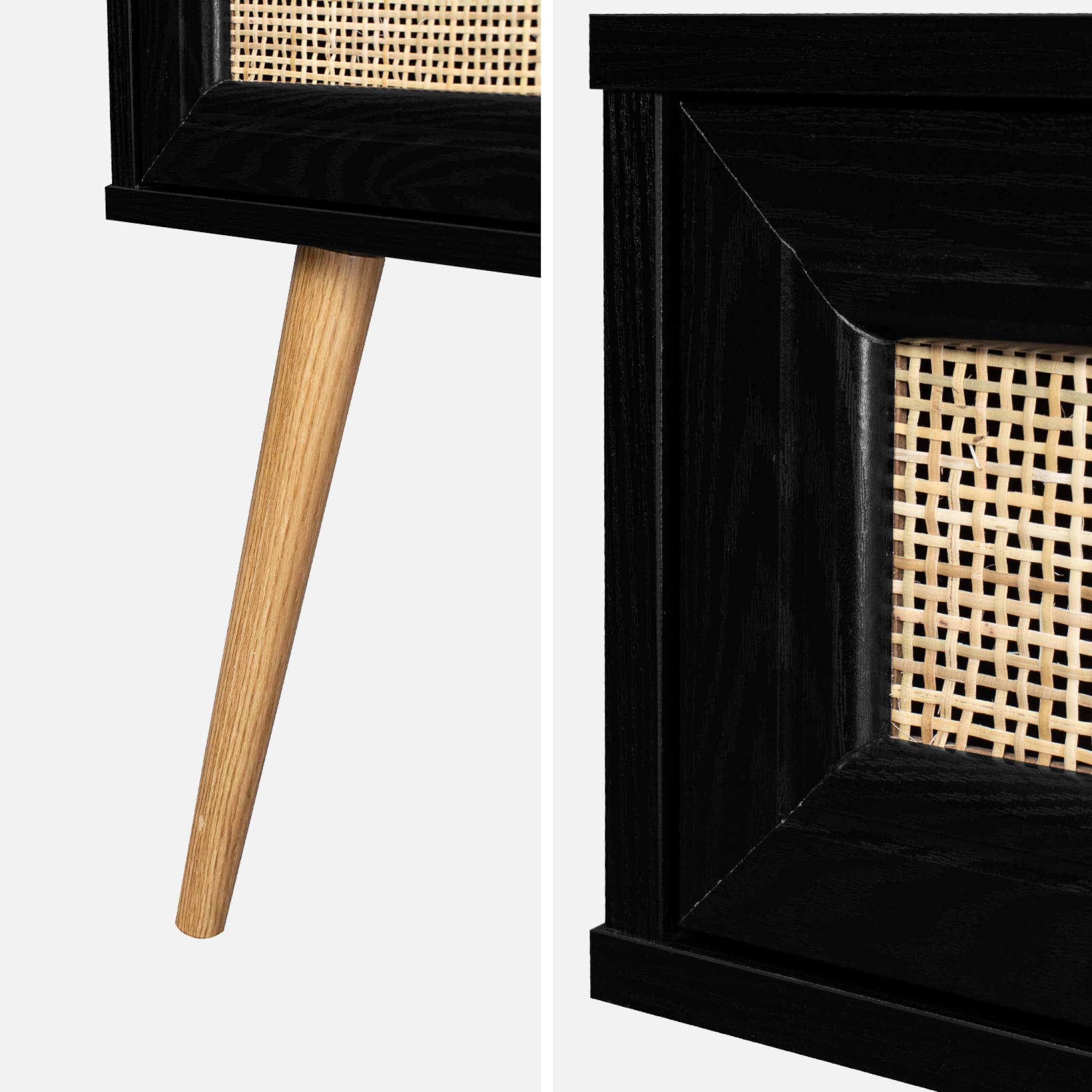 Table de chevet effet bois & cannage avec 1 tiroir - coloris noir - Bohème