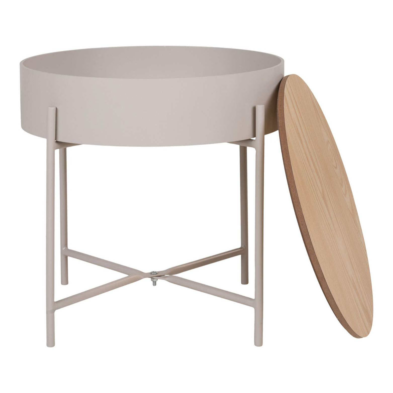 Tavolino Sisco in acciaio beige con piano naturale ø40x40 cm