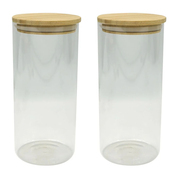 Ensemble de 2 Boites de conservation en verre 2 litres avec couvercle en Bambou Fackelmann Eco Friendly