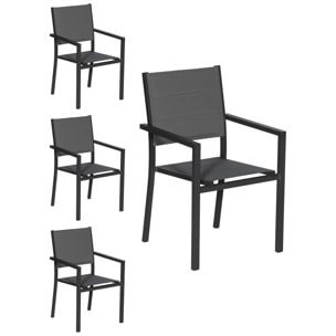 Lot de 4 chaises rembourrées en aluminium anthracite - textilène gris