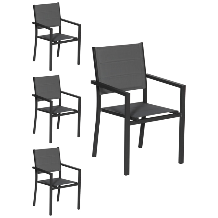 Lot de 4 chaises rembourrées en aluminium anthracite - textilène gris