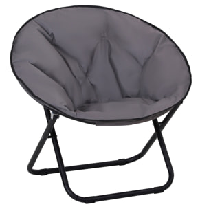 Silla de Luna Plegable Silla de Platillo con Asiento de Tela Oxford y Patas de Metal Carga 120 kg para Camping Playa Terraza Patio 80x80x75 cm Gris