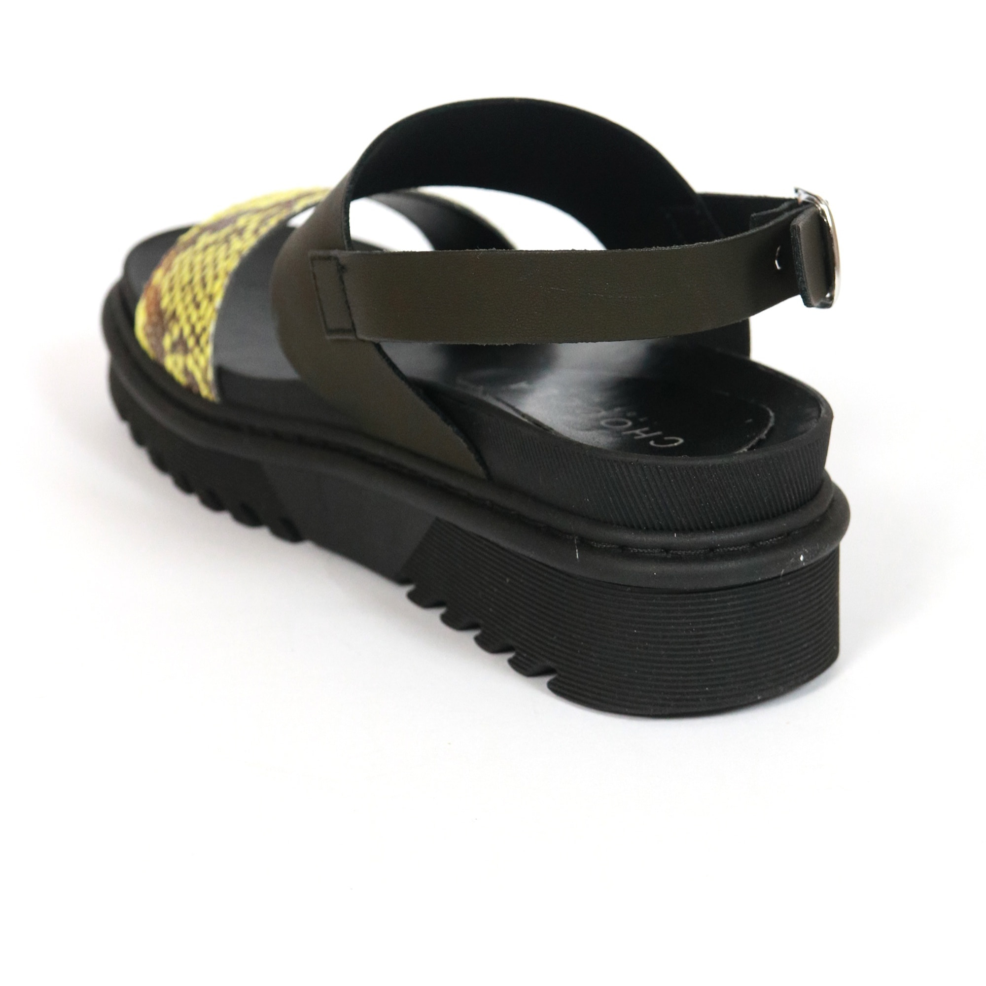 SANDALO FLATFORM DOPPIA FASCIA CHOCOLA' NERO E GIALLO