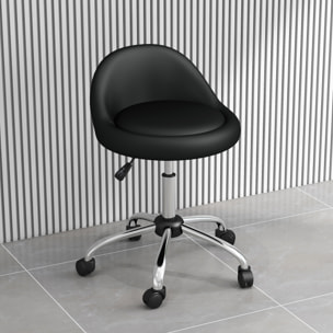 Taburete con Ruedas, Taburete Giratorio Cosmético con Altura Ajustable, Cuero Sintético, Asiento Acolchado y Amplio, para Dentista y Peluquería, Carga 120 kg, Ø50x63-83 cm, Negro