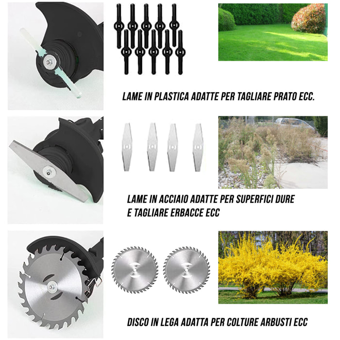 Decespugliatore A Batteria Tagliabordi Elettrico Asta Regolabile Senza Fili Con Lame 2 Batterie Testa Regolabile 90° Tagliaerba 24V Occhiali E Guanti