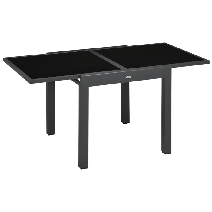 Table extensible de jardin grande taille dim. dépliées 160L x 80l x 75H cm alu métal époxy anthracite plateau verre trempé noir