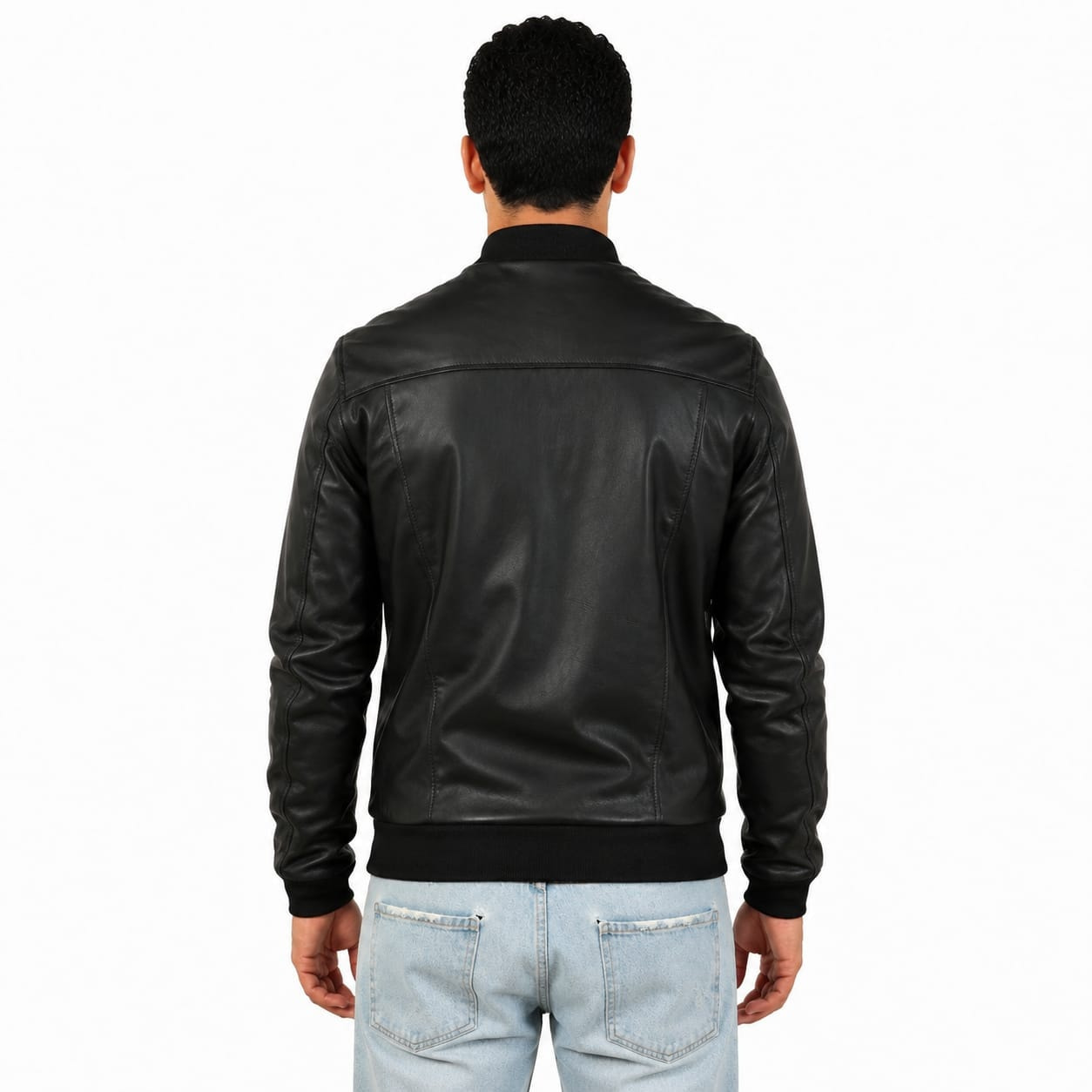 Giubbino in vera pelle di vitello foderato con trapunta invernale Nero-Slim Fit
