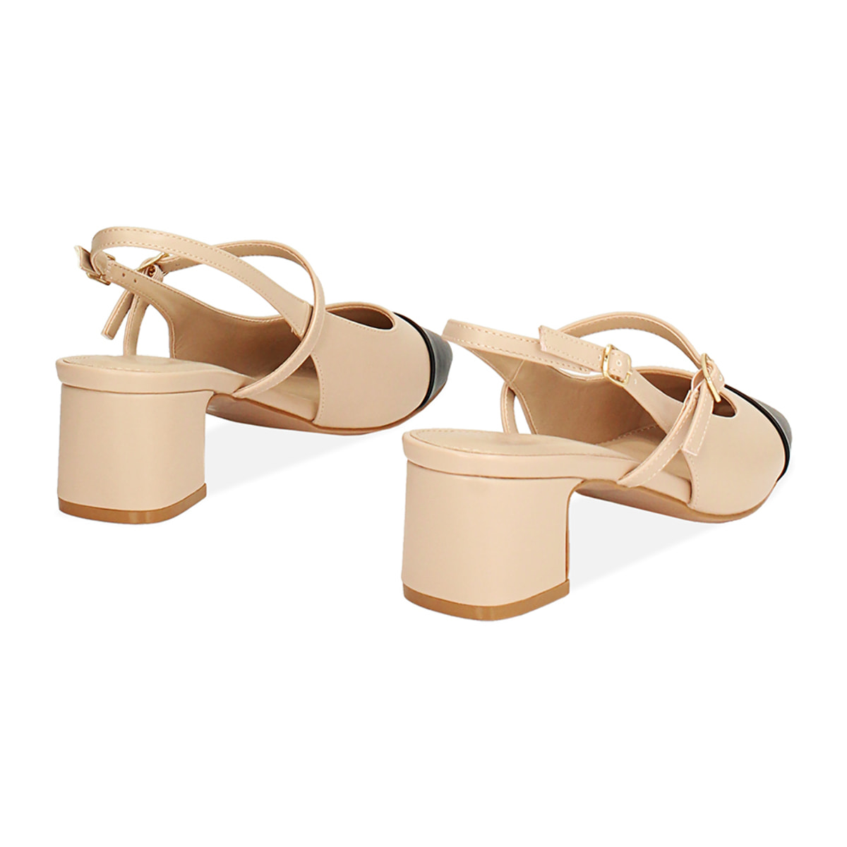 Décolleté slingback donna beige-nere, tacco largo 5 cm