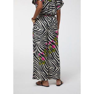 Pantaloni con stampa zebra e fiori
