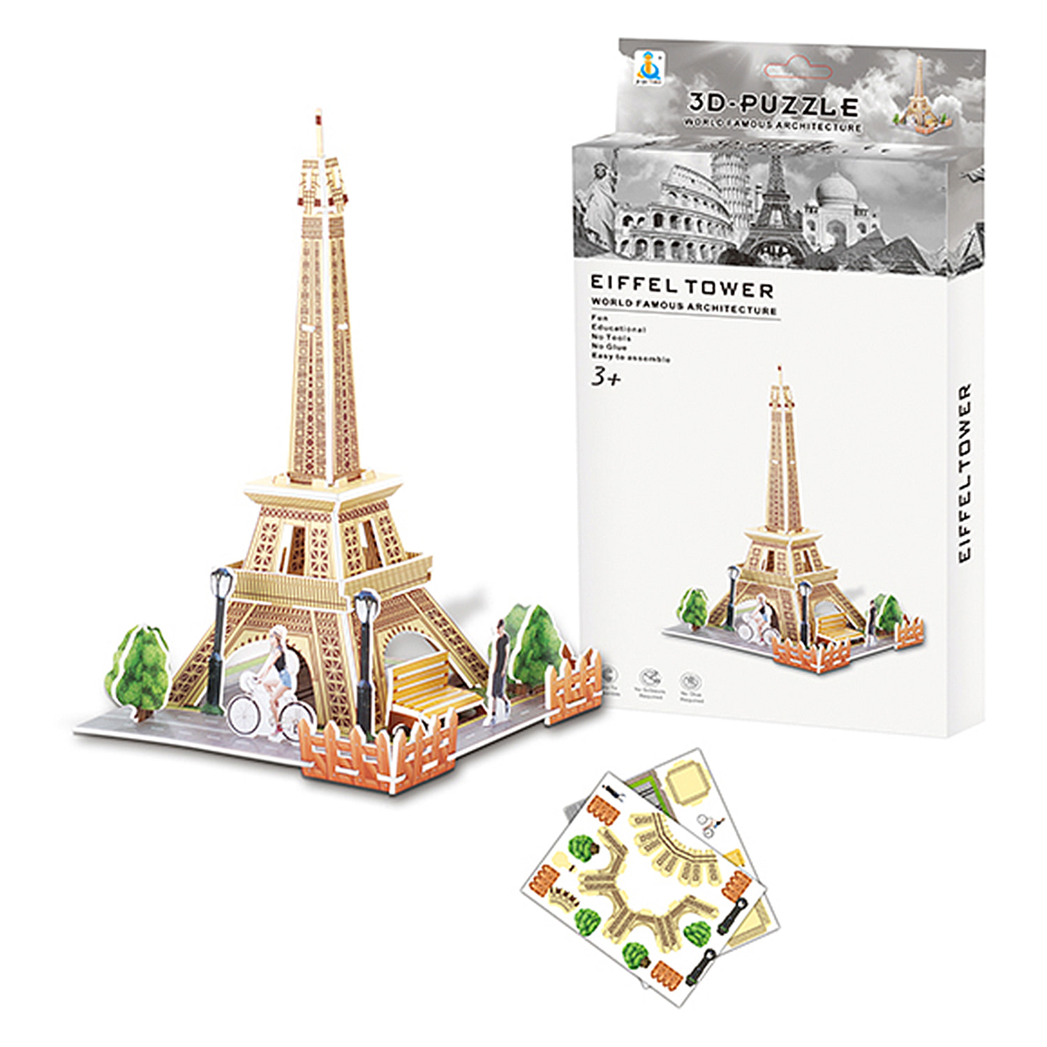 Puzle 3D de cartón de la Torre Eiffel en París. 26 piezas.