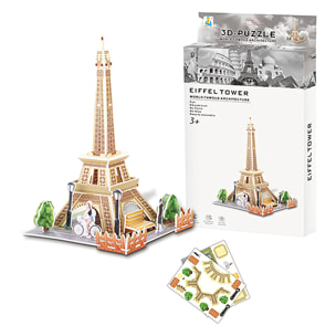 Puzle 3D de cartón de la Torre Eiffel en París. 26 piezas.