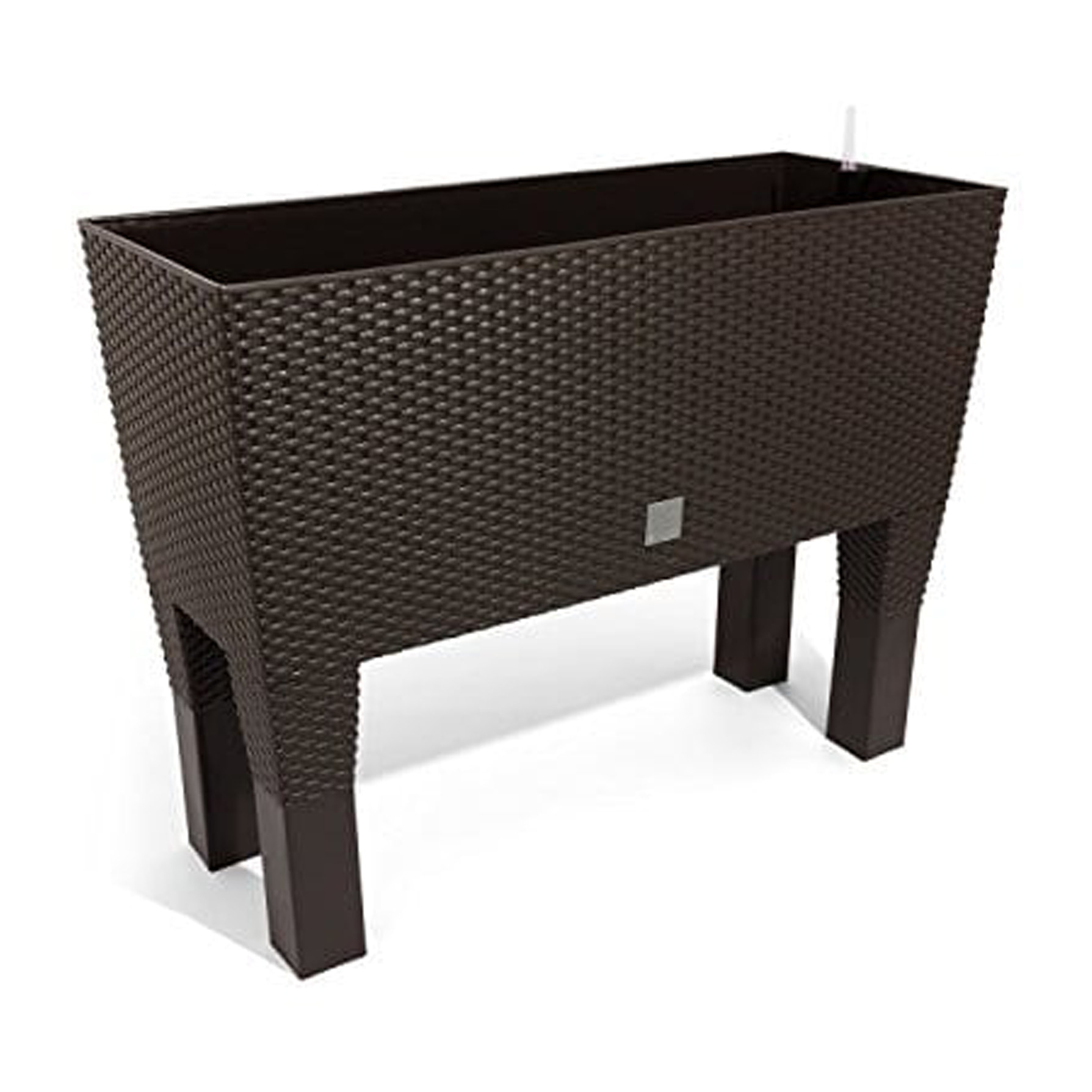 Jardinera alta rectangular 30 litros con autorriego color ocre oscuro 60 x 25 x 46 cm con patas