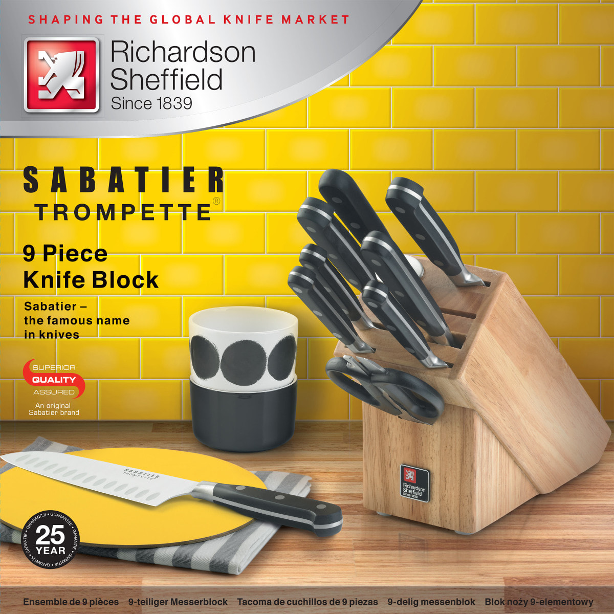 V Sabatier Love Food - Blocco da 9 pezzi con affilatore