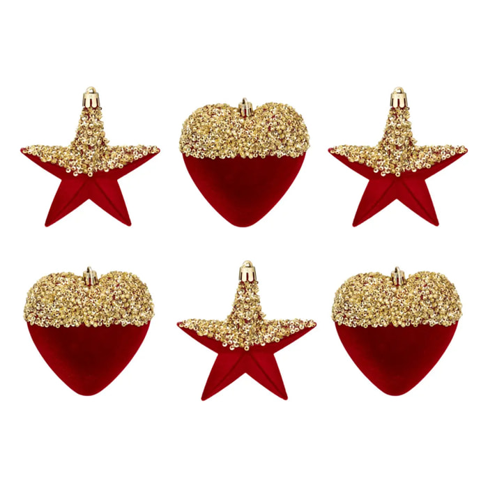 Lot de 6 sujets cœurs et étoiles polystyrène rouge