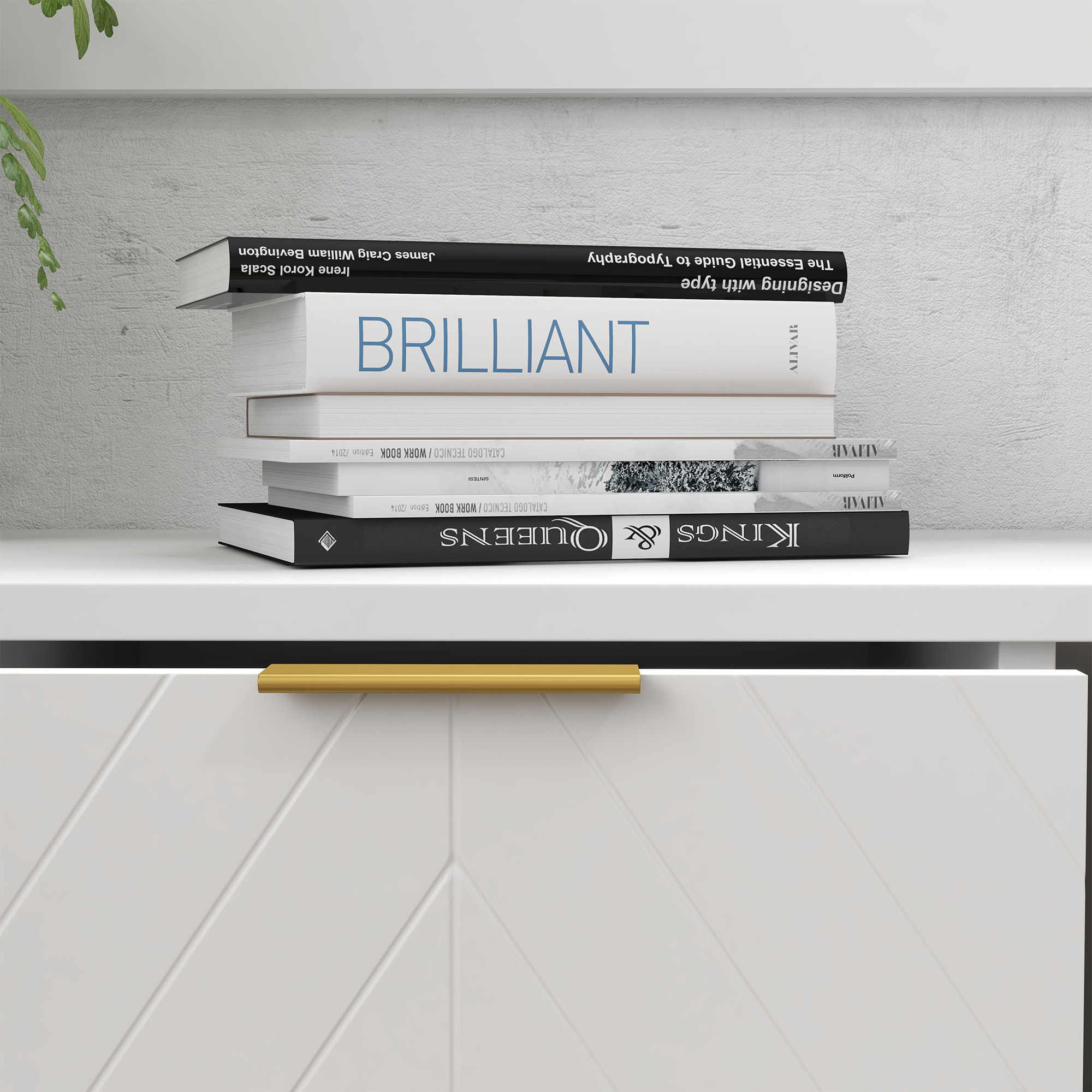 Buffet design contemporain graphique 2 placards porte étagères réglables 3 tiroirs coulissants MDF blanc métal doré