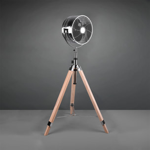 Tromso - Ventilatore a piantana in stile industriale con treppiede in legno neutro, altezza regolabile e tripla velocità di ventilazione. Ø28 cm.