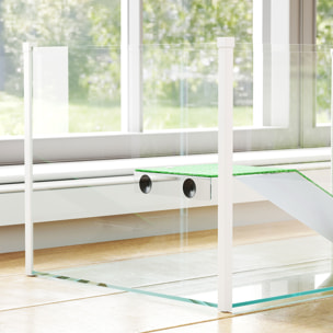 Acuario para Tortugas, Terrario de Tortugas con Plataforma y Rampa con Superficie de Césped Artificial, Vista Panorámica 360°, para Peces Pequeños, Camarones, 60x35x28 cm, Blanco