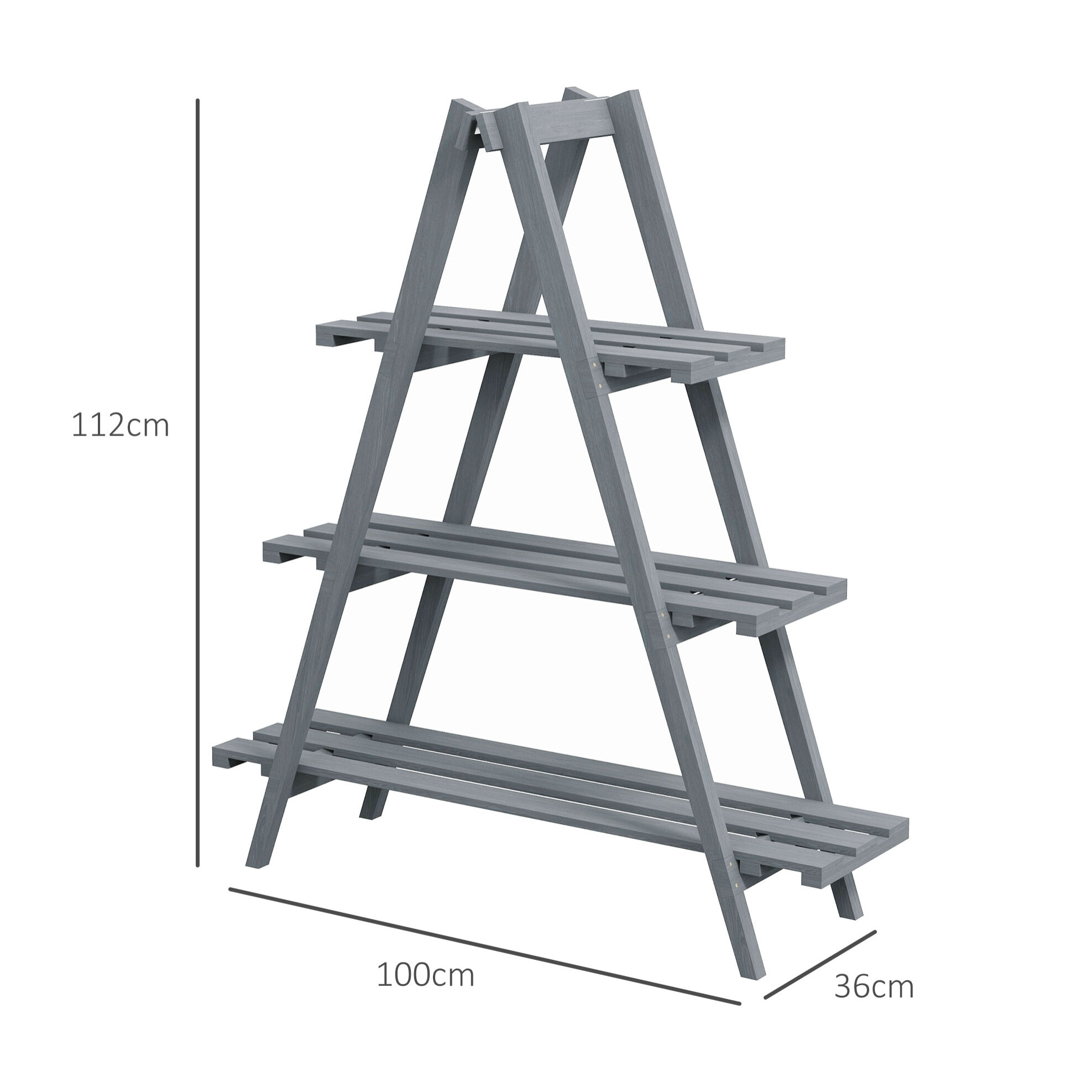 Estantería para Plantas Plegable de Madera Soporte para Macetas de 3 Niveles con Marco en A para Exteriores Interiores Salón Jardín Balcón 100x36x112 cm Gris