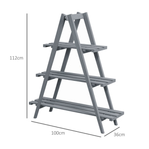 Estantería para Plantas Plegable de Madera Soporte para Macetas de 3 Niveles con Marco en A para Exteriores Interiores Salón Jardín Balcón 100x36x112 cm Gris
