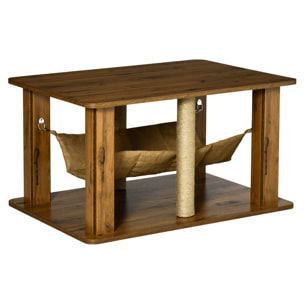 Mesa de Centro Hamaca para Gatos con 2 Postes Rascadores y Estante Inferior