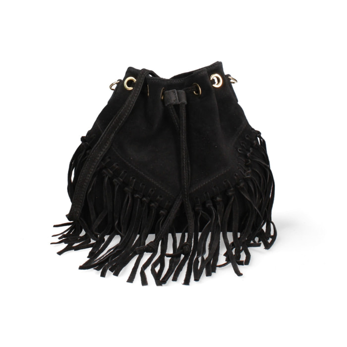 Borsa a secchiello da donna Made in Italy - Modello Umbria Plus - Pelle scamosciata - 25.0 x 22.0 x 13.0 cm