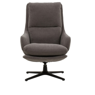 Poltrona girevole NEW ARLEY in tessuto grigio e base in metallo nero