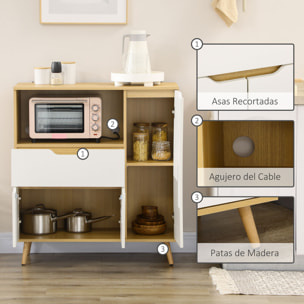 Aparador Auxiliar para Microondas Armario de Cocina Moderno con Cajón 3 Puertas y Compartimiento Aparador de Buffet para Comedor Salón 90x40x98,5 cm Blanco